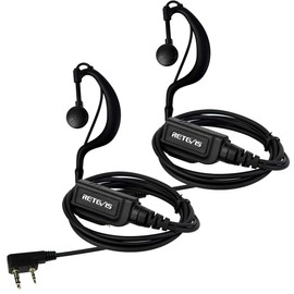 Retevis RT1 Earhook Walkie Talkie Earpiece with Mic 2 Pin, Double Cable RT22 H-777 RT21 RT68, Compatible with Pxton Baofeng Kenwood Walkie-Talkie, C-Type 2 Way Radio Earpiece(2 Pack)