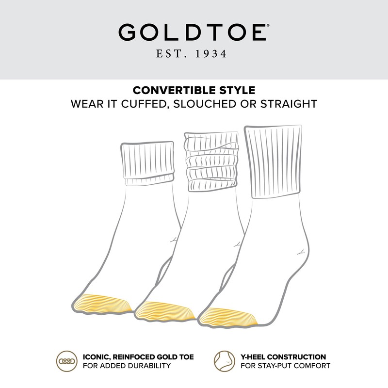 GOLDTOE Women's Classic Turn Cuff Socks, Multipairs, White (6-Pairs), Shoe