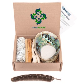 Sage Kit - White Sage Smudge Stick ~ Abalone Shell for Smudging ~ Palo Santo Sticks ~ 2 inchTripod Stand ~ 8 inch Feather and White Sand
