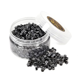 Hair Extension Beads, Black Microlink Beads, 3mm Silicon Beads for Hair Extensions (1000pcs Black)