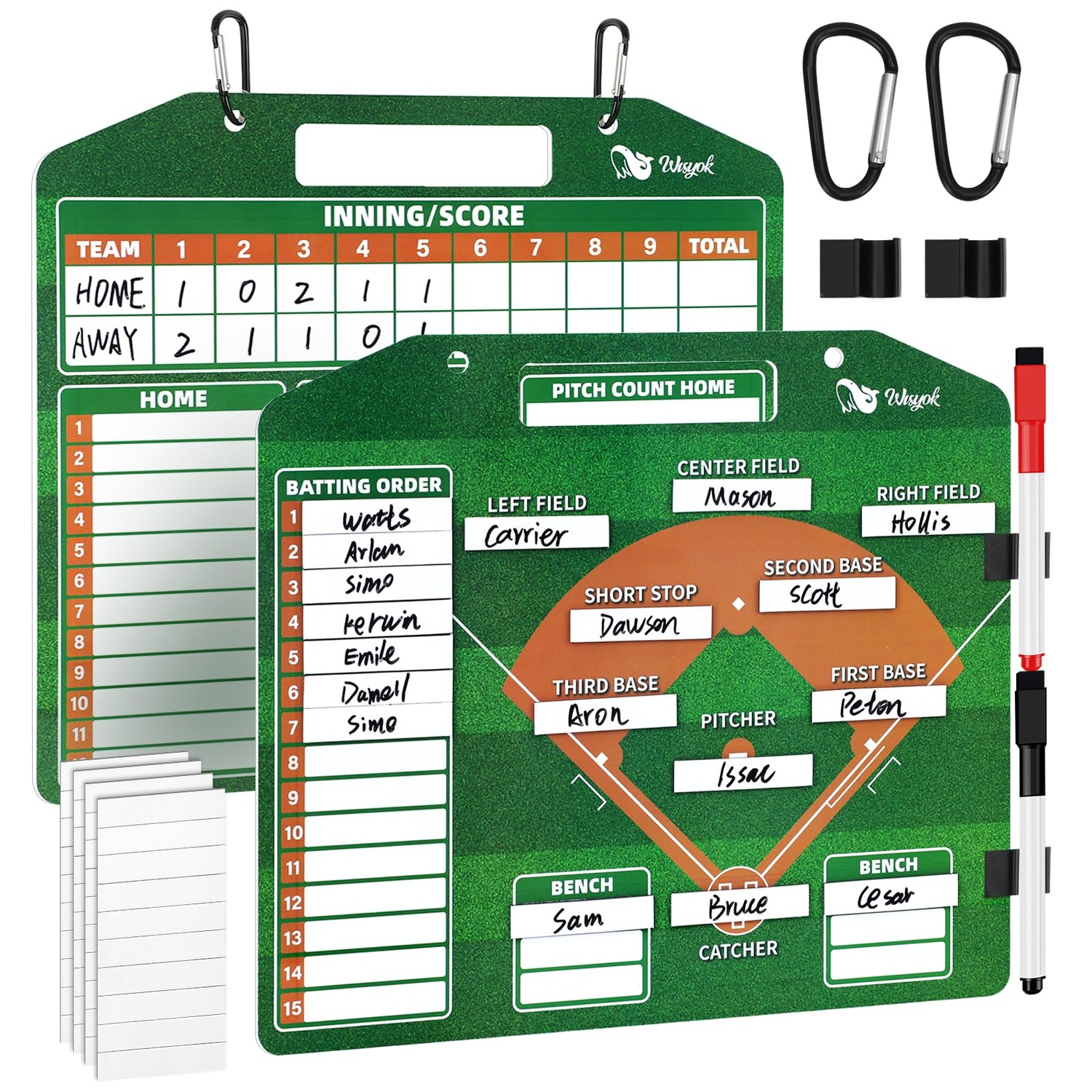 WISYOK Double-Sided Magnetic Baseball Lineup Board for Dugout, Includes ...