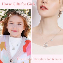 Horse Gifts Horse Necklace for Girls, Silver Heart Initial Necklace for Girls Horse Necklace Horse Gifts for Girls Kids Jewelry Horse Necklaces for Teen Girls Gifts Little Girls Jewelry (Letter A)