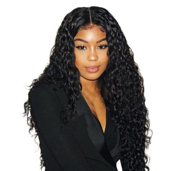Lace Wig Water Wave Real Hair Brown Curly Human Hair Wigs Virgin Human Hair Remy Lace Wig 13 x 4 x 1 Lace Front Wig Human Hair Natural Hailine 150% Density 18 Inches
