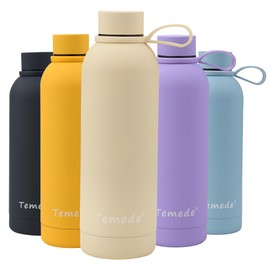 Temede Large Stainless Steel Insulated Water Bottle 1L, Vacuum Flask BPA-Free, 12hrs Hot & 24hrs Cold Drinks, Thermal Metal Sports Bottles, Leakproof Double Wall Drinking for Kids, Gym, Running,Travel