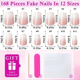 LuckForever 168pc Ombre Press on Nails Short Coffin Fake Nails with Glue Tabs, XS Coffin Nails Press ons Nail Ombre Glue Nails Extra Short Fake Nail Full Cover Acrylic Nails Artificial Fingernail