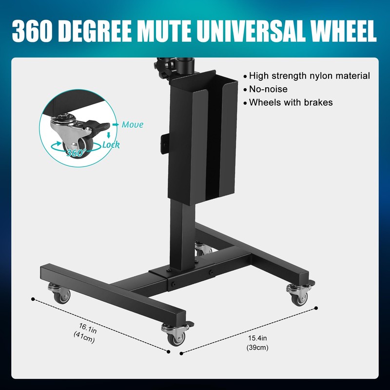 POARMEEY Premium Iron Tattoo Tray on Wheels Trolley Adjustable Height,