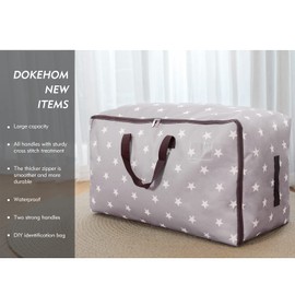 DOKEHOM 105L Large Underbed Clothes Storage Bag with Zip, Moisture proof (Grey)