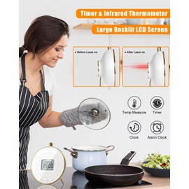 Digital Kitchen Timer and Infrared Thermometer Combo, Large LED Display Magnetic Countdown Countup Timer for Classroom Cooking Baking Studying Teaching, Electronic Rotary Temperature Timer