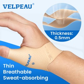 VELPEAU Elastic Thumb Wrist Support Brace (Pack of 2), Splashproof Compression Sleeve for Arthritis Pain, Tendonitis, Sprains, Sports, Splint Liner, Fits Left & Right Hands (Khaki, Short Version, M)