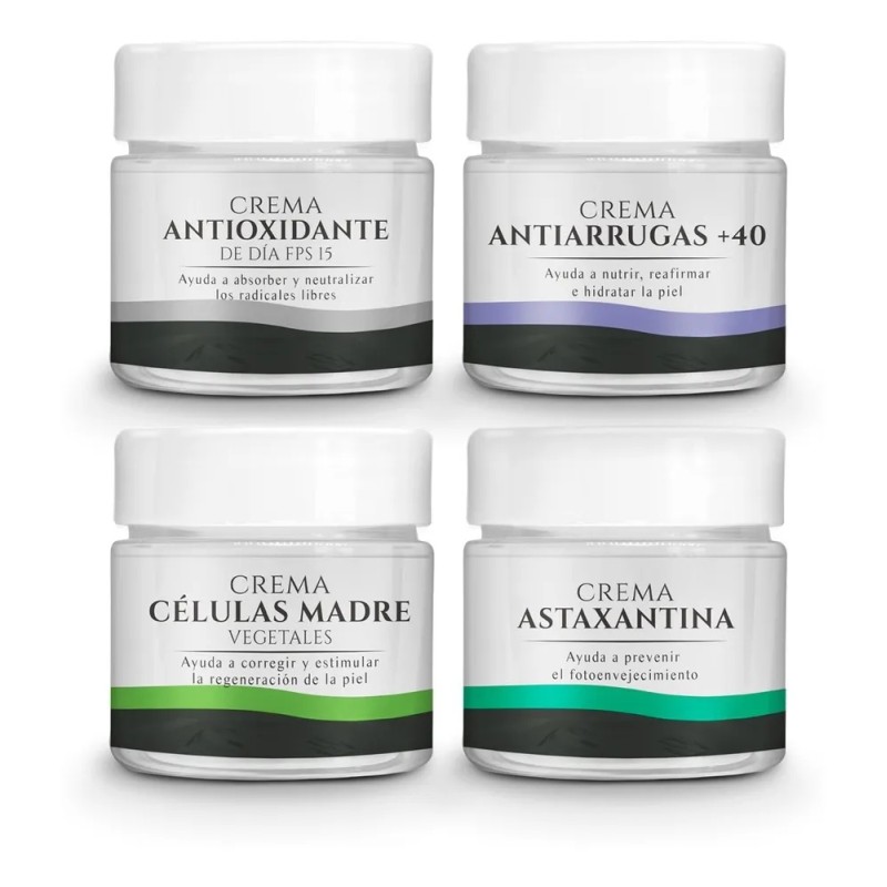 Kit 4 Cremas Antiarrugas +40 Astaxantina, Células Madre