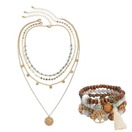 Vimmvid Set of 2 Boho Jewellery Women's Necklace Gold Perfect Gift for Family, Friends, Colleagues and Classmates, Synthetic, Synthetic