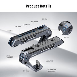 NEEWER All Metal Stylish Camera Top Handle with 3/8" Screw and Locating Pins, 1/4" &3/8" Threads, Cold Shoes, Anti Off Lock, Compatible with SmallRig Camera Cage Video Rig Stabilizer, CA078