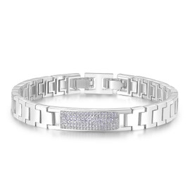 TRENDOLLA Mens Stainless Steel Bracelet, 7.5/8 inches Dainty Hiphop Cuban Link Chain Bracelet White Gold and 14K Gold Plating (Style03-White Gold)