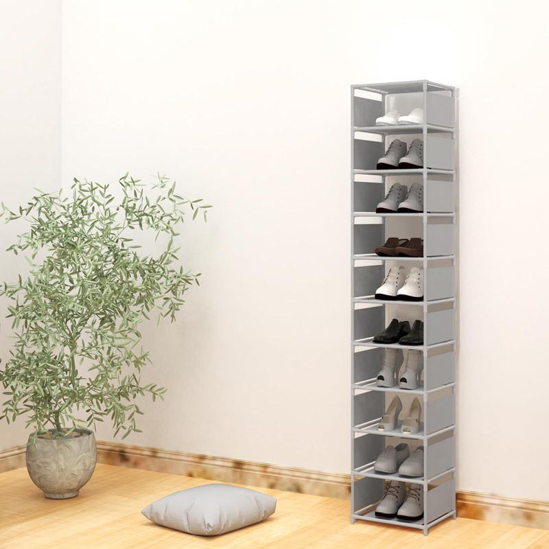 isightguard Vertical Shoe Rack, 10 Tier Grey Narrow Shoe Organizer