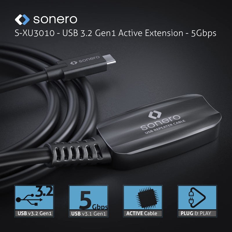 sonero® USB 3.2 Kabel, aktives Verlängerungskabel mit Signalverstärker, Datenkabel, USB-C