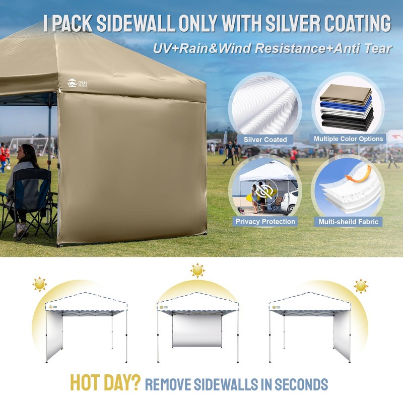 CROWN SHADES SunWall Silver Coated for 10x10 Pop up Canopy