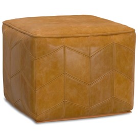 SIMPLIHOME Morden Contemporary Square Pouf in Brown Genuine Leather for The Living Room, Bedroom and Kids Room