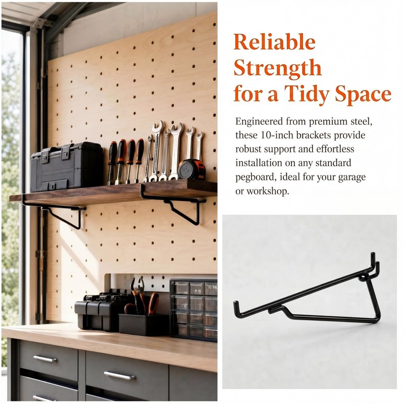 20 Pcs 10 inch Pegboard Shelf Brackets, Black