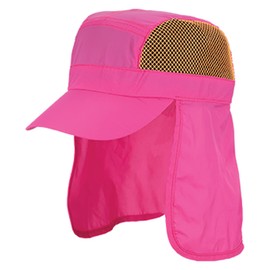 Panama Jack Kids Beach Hat - Nylon & Mesh, Sun Shield Neck Flap, Adjustable Closure (Fuchsia)