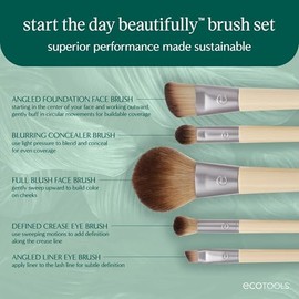 EcoTools, Start The Day Beautifully Kit, Set de Brochas para Maquillaje, Colección de Brocha Cosmética, 5 piezas, Modelo 1606