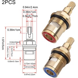 1 par de válvulas de cartucho de grifo de disco de cerámica de repuesto 1/2" de cuarto de vuelta para grifo de cocina y baño (agua caliente y fría)