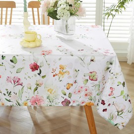 MATIRUG Spring Wildflower Table Cloth Rectangle Table 60x84 Inch,Washable Summer Floral Fabric Tablecloth, Waterproof Runner Style Table Cloths for Party Picnic Dinner Outdoor