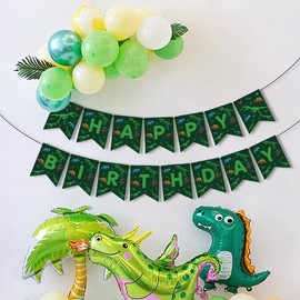 Dinosaur Theme Happy Birthday Banner, Green Camouflage Party Decoration