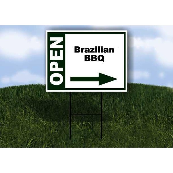 Brazilian BBQ Open Right Arrow Green Single Sided 18x24 in