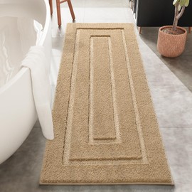 HOMORE Bathroom Runner Rug 24x60 Inch Beige Long Bathroom Runners Rugs, Soft and Absorbent Microfiber Non Slip Washable Bath Rug, Plush Bath Rugs Mat for Shower Floor