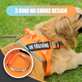 WENDISI 3 Ring No Pull Dog Harness, Reflective Adjustable Dog Vest Harness with 3 Leash Clips, in Training Service Pet Harness with 8Pcs Dog Patches, No-Choke Pet Oxford Vest with Easy Control Handle