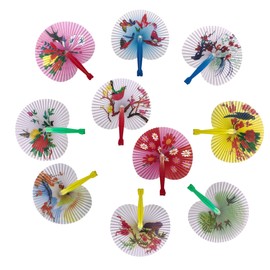 Bestage 20 Pcs Folding Handheld Fans Paper Chinese Oriental Floral Wedding Round Shaped Accordion Fans Assortment with Plastic Handle for Birthday Party Favors Kids Supplies(Colorful Handle)