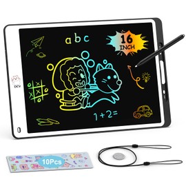DCV 16 Inch LCD Writing Board Children, Colourful Magic Board Painting Board with Cartoon Stickers, Writing Board Wipe Clean with Lock Function, Educational Toy Writing Tray for Girls Boys 2-9 Years –