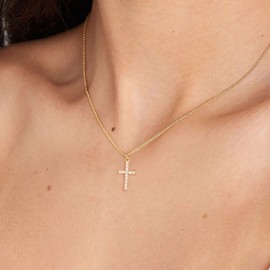 HANLI 14K Gold Plated Small Cz Cross Necklaces for Women Trendy - Gold Cross Pendants Necklaces Womens Dainty Cross Chain Necklace Simple Jewelry