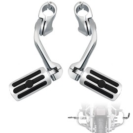 FOVPLUE 1.25" Highway Footpegs,Adjustable Long Angled Highway Pegs w/Mounts for Harley Touring Street Glide Electra Glide Road King Softail CVO Dyna Trike VRSC Sportster w/1-1/4" Engine Guard,Chrome#1