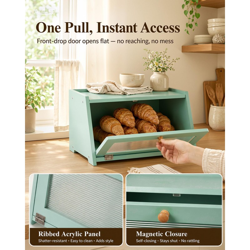 TIRYIUOU Bread Box for Kitchen Countertop: Large Capacity Farmhouse Bread