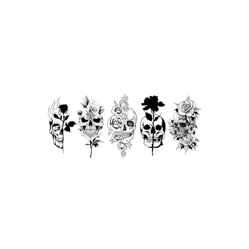5 Sheets Temporary Skull and Roses Tattoos Dead Head Tattoos