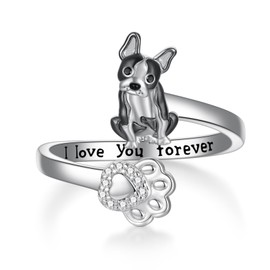 SVODEA Boston Terrier Gifts 925 Sterling Silver Boston Terrier Ring Cute Animal Dog Jewelry Gifts for Women