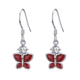 KINGWHYTE Butterfly Earrings for Women 925 Sterling Silver Butterfly Earrings Red Agate Butterfly Jewellery Birthday Gifts for Women Girls Daughter
