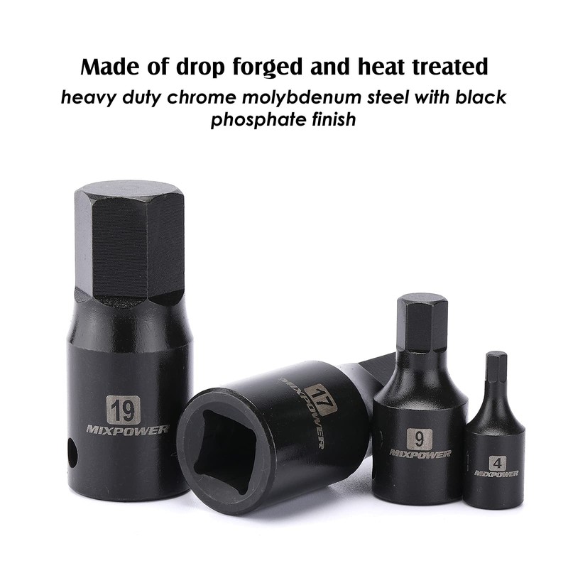 MIXPOWER 14-Piece Dr. Bit Socket Set, 2.5mm to 19mm, 1/4",