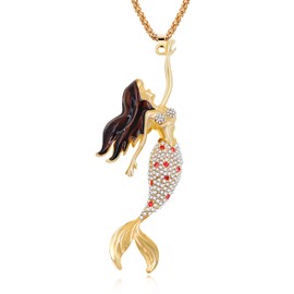 Uloveido Purple Blue Red Mermaid Necklace for Lover Rose Gold Plated Long Chain Mermaid Jewelry Pendant Necklace for Women YS841 (Y1597-Red)
