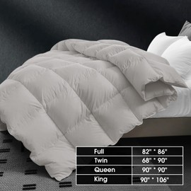 CYMULA Feather Down Comforter Queen Size - All Season Grey Down Duvet Insert, Fluffy Breathable Bedding Camping Warm Quilt,Ultra Soft Quiet Luxurious Hotel Down 8 Tabs (90" x 90")