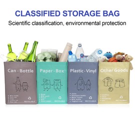 4 Packs Recycling Bags with handle Separate Sorting Organizer Woven waste Bins bag Waterproof for Kitchen Home Office Heavy Duty Reusable Storage,Easy clean,Bomei Pack
