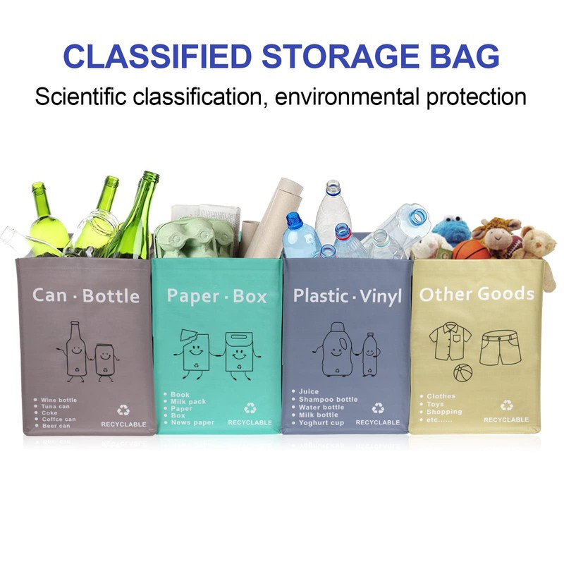 4 Packs Recycling Bags with handle Separate Sorting Organizer Woven