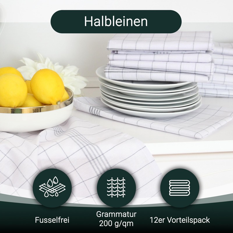 Zollner 001 Tea Towels, Half Linen, 50 x 70 cm,