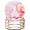 6 Pcs Pink Marble Abstract Ceramic Coasters with Holder Best
