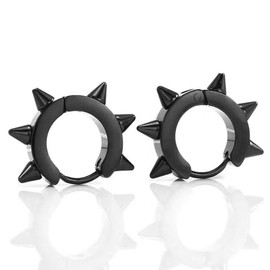 Spike Earrings for Women Men, Trendy Statement Sparkly Rhinestone Huggie Hoop Gold Plated Simple Black Hypoallergenic Earrings for Teens Jewelry Gifts (Spike1)