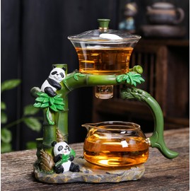 Magnetic TeaPot Automatic Drip Glass Teapots Lazy Kungfu Tea Infuser Panda Heat-Resistant Tea Maker Set