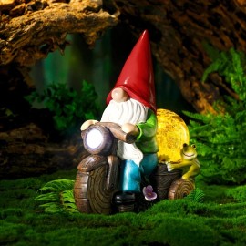 Outdoor Garden Gnome Statue Light, Garden Solar Gnome Cycling Glass Ball Ornament, Solar Powered Dwarf Cycling Statue Lightcolor: Multicolored