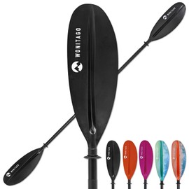 WONITAGO Kayak Paddles with Aluminum Shaft and Reinforced PP Blade, Floating Kayaking Oars, 2 Piece, 220 cm/86 in, Black