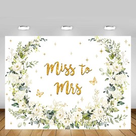MEHOFOND 7x5ft Miss To Mrs Backdrop White Rose Floral Gold Glitter Dots Bridal Shower Party Decorations Backdground For Photograophy Wedding Bride To Be Engagement Photo Booth Prop